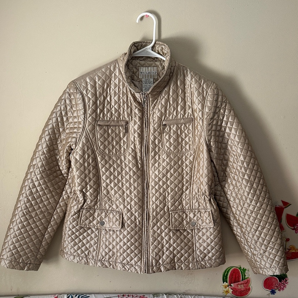 Talbots Quilted Puffer Jacket in Beige Taupe